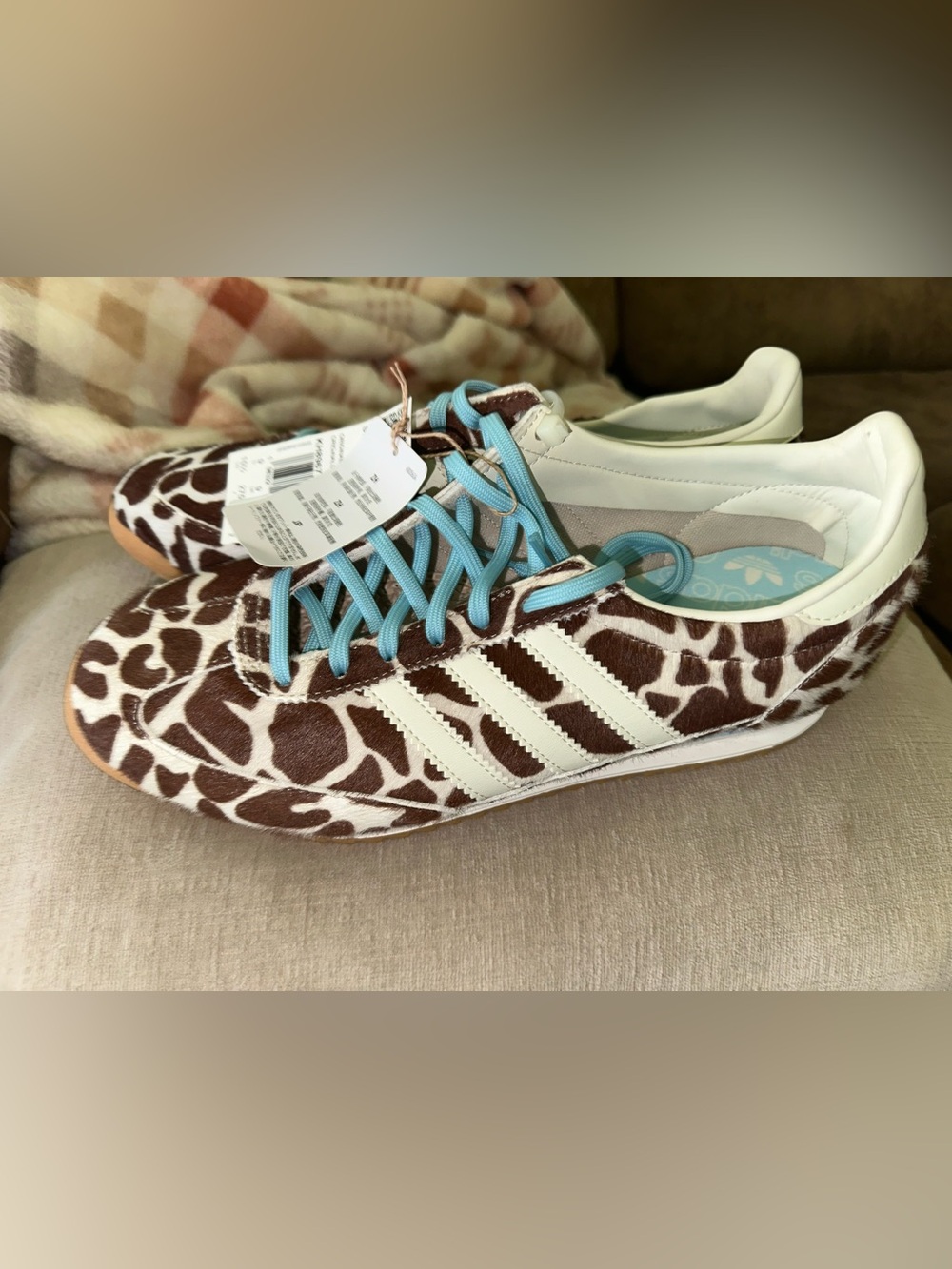 adidas Women’s Giraffe Print Sneakers with Light Blue Laces